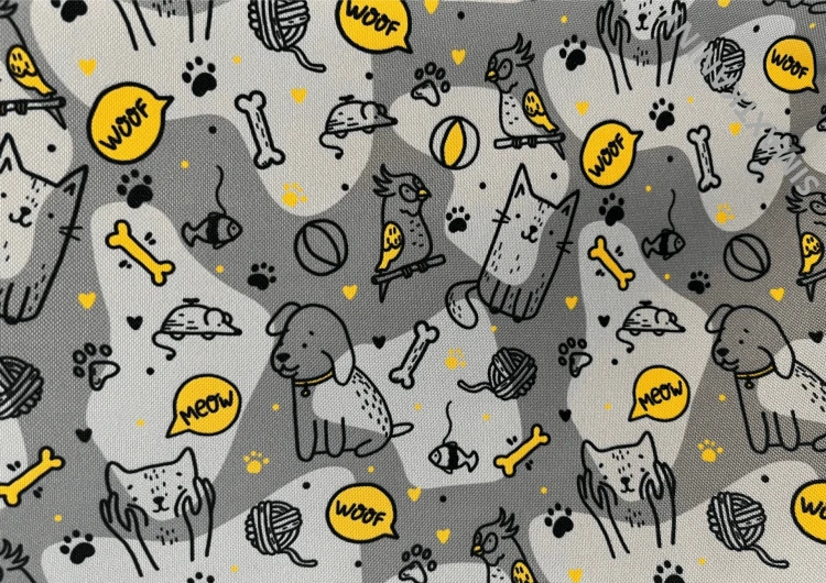 Tkanina Animals 40 – materiał z motywem zwierzęcym przeznaczony do szycia legowisk, mat, poduszek, posłań oraz akcesoriów dla psów i kotów